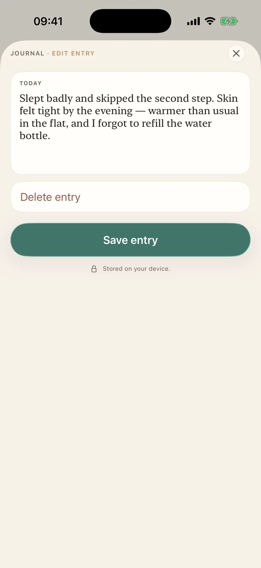 The journal — your own words, beside the day
